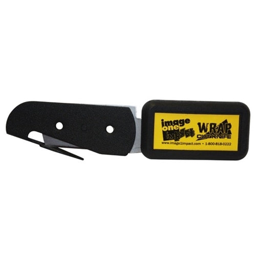A black and silver utility knife with a plastic handle and metal blade, featuring the brand name 'Image 1 Impact' on the blade.