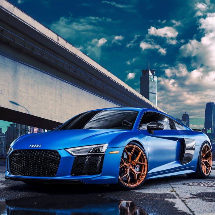 Blue car with tinted windows