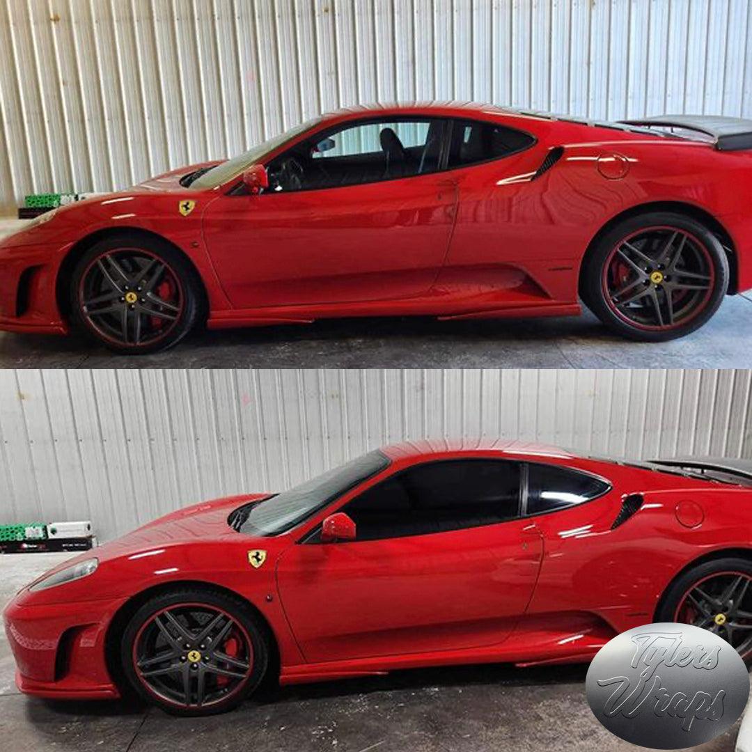 Performance Series Automotive Window Film rolls displayed in 5% to 50% tint levels, showcasing smooth finish and light-blocking variations for vehicle windows