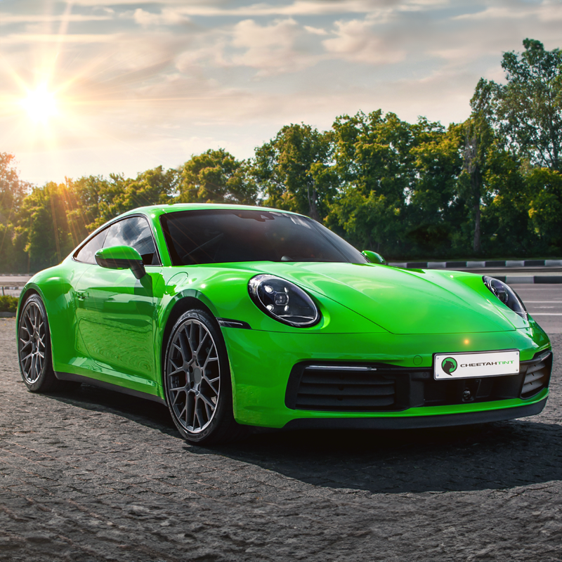 Performance Series Automotive Window Film rolls displayed in 5% to 50% tint levels, showcasing smooth finish and light-blocking variations for vehicle windows