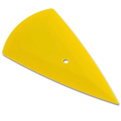 A yellow, triangular-shaped contour tool for film installation on vehicles.
