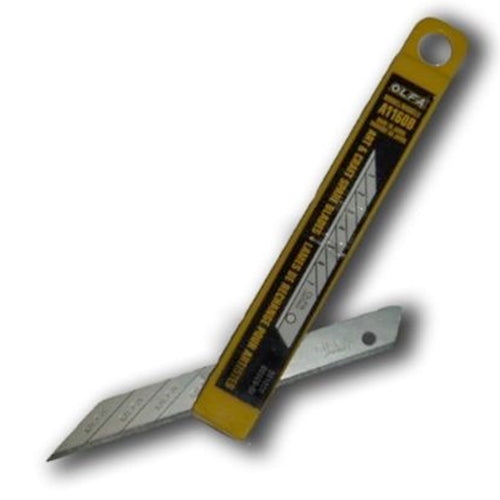 A silver Olfa snap-off blade with yellow packaging, designed for art and craft cutting.