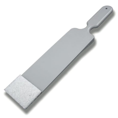 A long grey tool with a scrub pad at the end used for cleaning hard-to-reach glass areas.