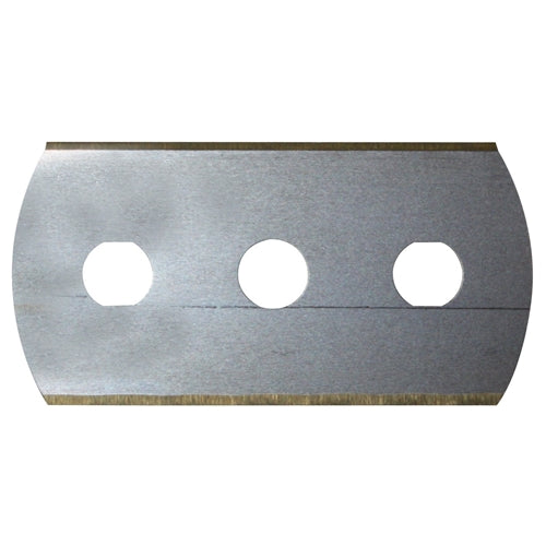 A silver-colored knife blade with three holes, typically used as a replacement blade for a wrap cut knife.