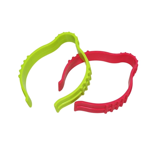 Two sooper clips in red and green colors, designed to wound vinyl and print media.
