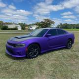 Satin Passion Purple Aluminum Vinyl Car Wrap applied to vehicle, showcasing vibrant purple color with smooth satin finish and metallic aluminum texture