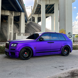 Satin Passion Purple Aluminum Vinyl Car Wrap applied to vehicle, showcasing vibrant purple color with smooth satin finish and metallic aluminum texture