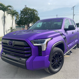 Satin Passion Purple Aluminum Vinyl Car Wrap applied to vehicle, showcasing vibrant purple color with smooth satin finish and metallic aluminum texture