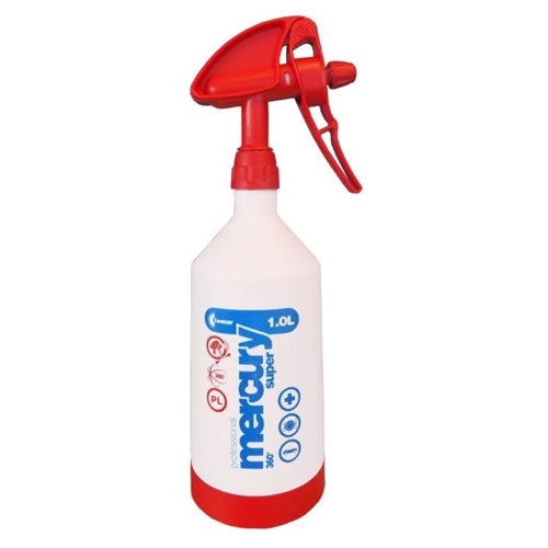 A white spray bottle with a red trigger and base, labeled 'Mercury', used for PPF and tinting applications.