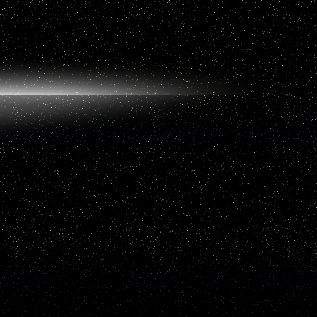 Dark space with a thin white line resembling a comet or asteroid.