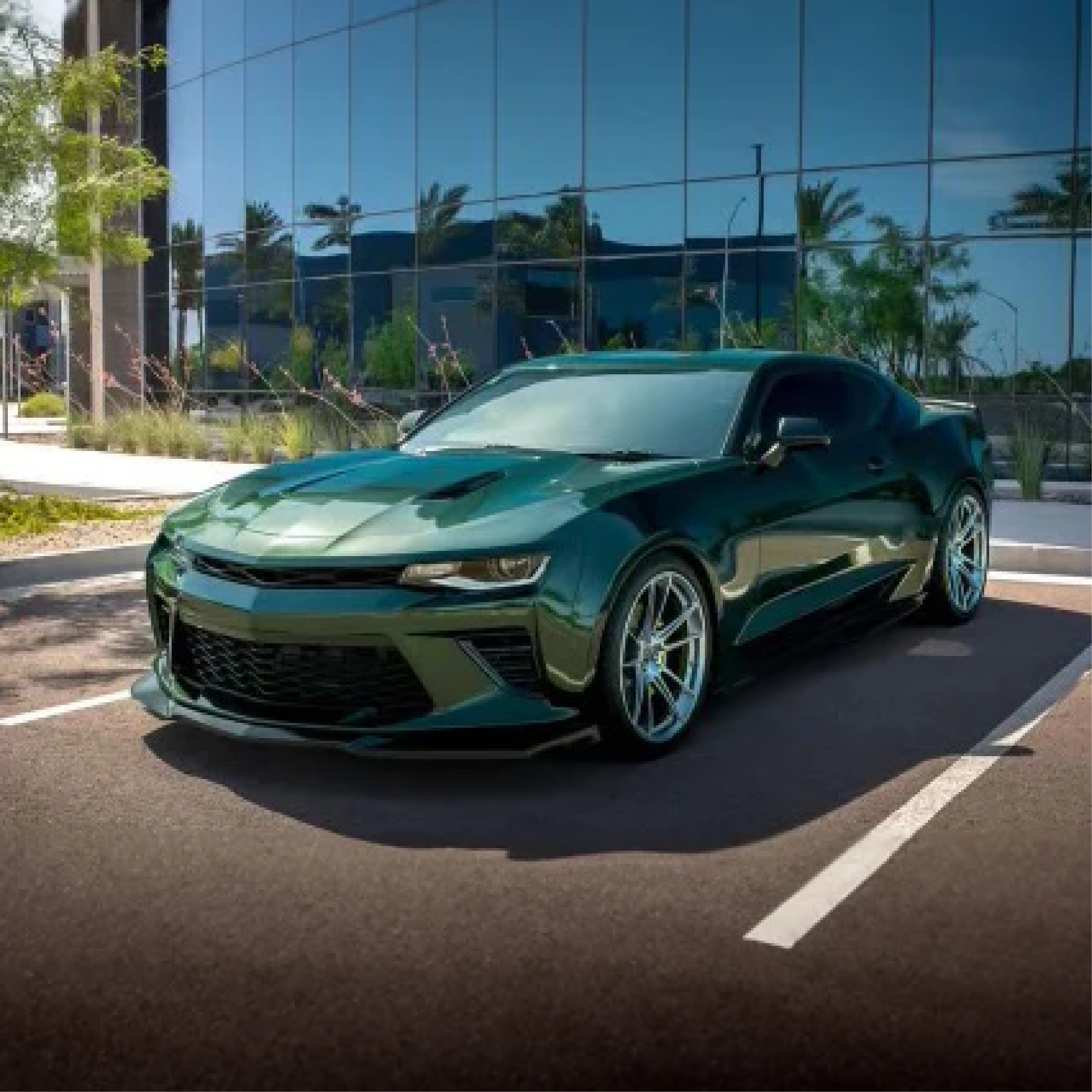 Gloss British Racing Green Metallic Vinyl Car Wrap with deep green color and high-gloss metallic finish, shown partially unrolled for vehicle application.  