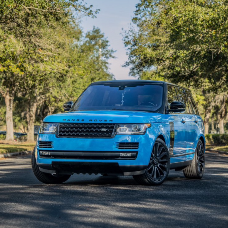 Gloss Light Blue Vinyl Car Wrap applied to vehicle, showcasing soft sky-blue color with a smooth high-gloss finish and reflective surface