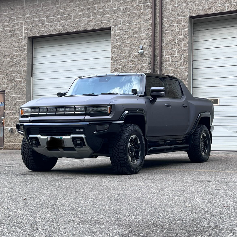 Matte Charcoal Metallic Vinyl Car Wrap applied to vehicle, showcasing dark gray tone with smooth matte finish and subtle metallic texture