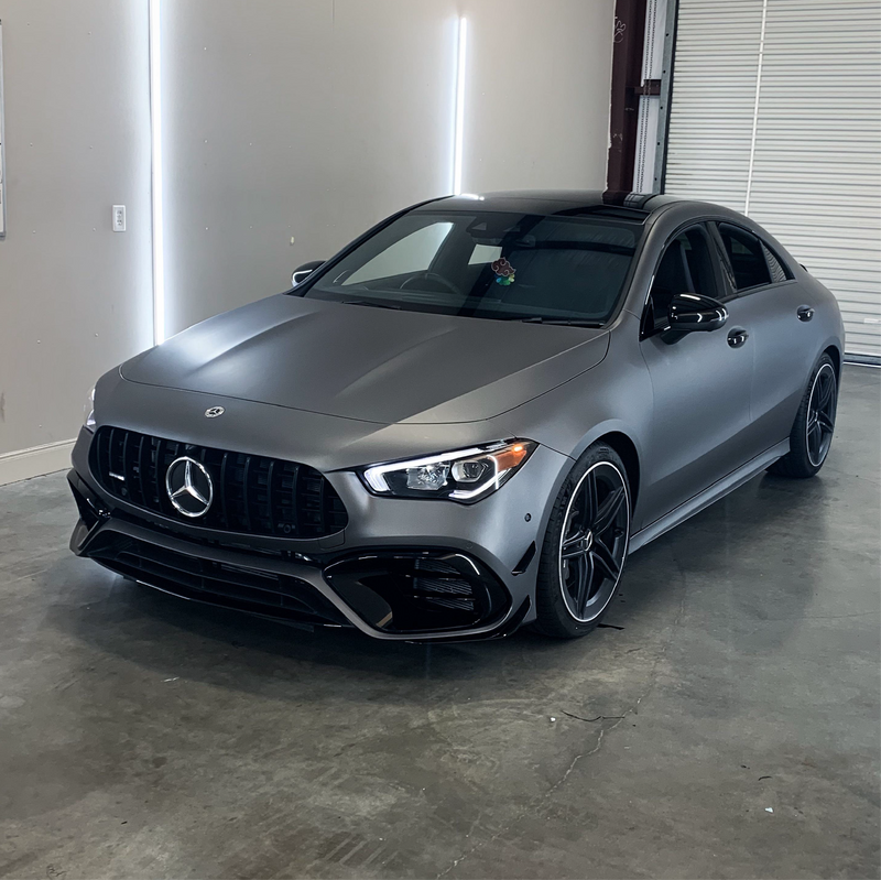 Matte Charcoal Metallic Vinyl Car Wrap applied to vehicle, showcasing dark gray tone with smooth matte finish and subtle metallic texture