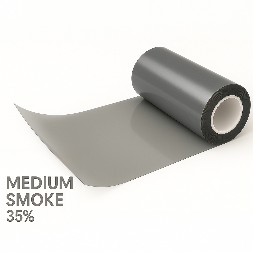 Roll of medium smoke color vinyl on a white background