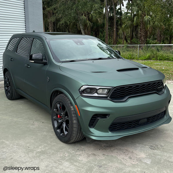 Satin Pine Green Metallic Vinyl Car Wrap – 60 inch roll featuring smooth satin finish with deep pine green color and subtle metallic sheen