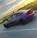 Satin Black Rose Aluminum Vinyl Car Wrap applied to vehicle, showing deep black color with subtle rose undertones and a smooth satin aluminum finish