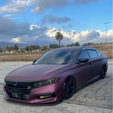 Satin Black Rose Aluminum Vinyl Car Wrap applied to vehicle, showing deep black color with subtle rose undertones and a smooth satin aluminum finish