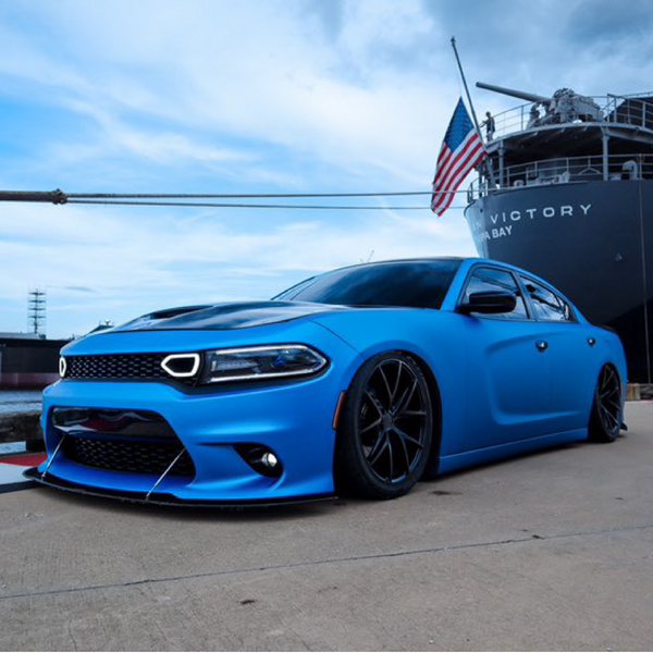 Satin Blue Aluminum Vinyl Car Wrap applied to vehicle, showcasing metallic blue tone with smooth satin finish and modern aluminum texture