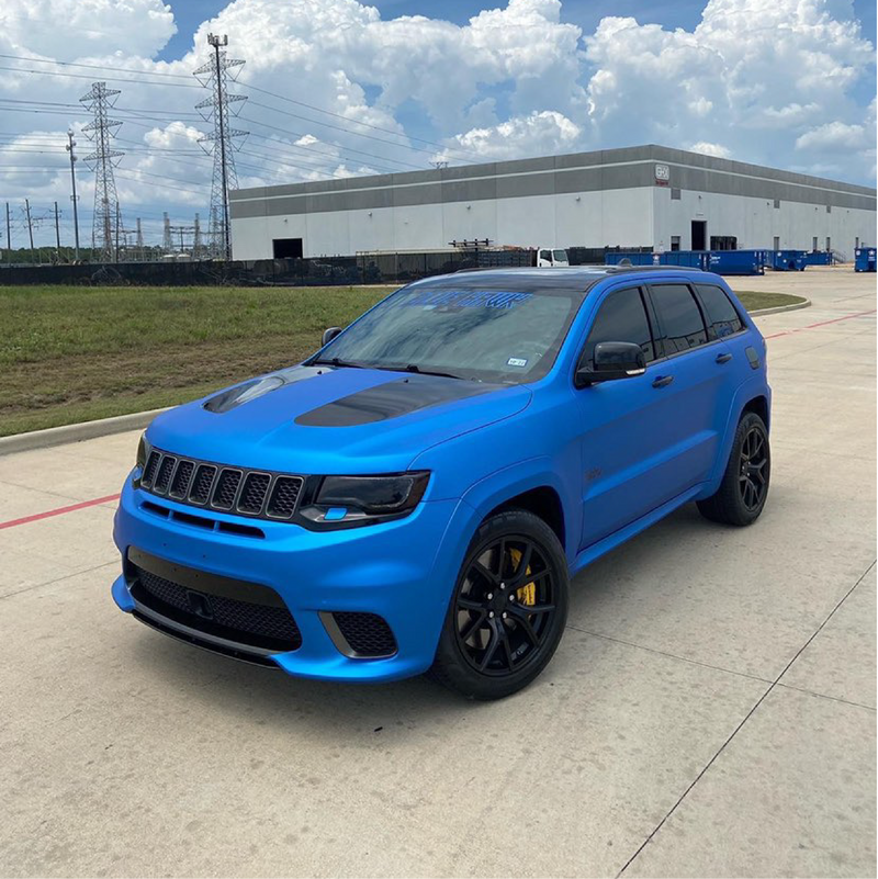 Satin Blue Aluminum Vinyl Car Wrap applied to vehicle, showcasing metallic blue tone with smooth satin finish and modern aluminum texture