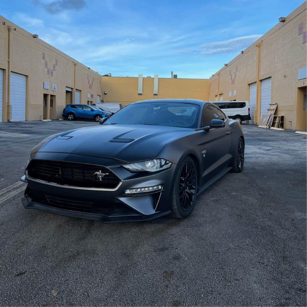Satin Charcoal Metallic Vinyl Car Wrap applied to vehicle surface with smooth satin finish and deep metallic grey color