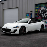 Satin Pearl White Vinyl Car Wrap applied to vehicle, showcasing smooth satin finish with subtle pearlescent shimmer and clean white tone