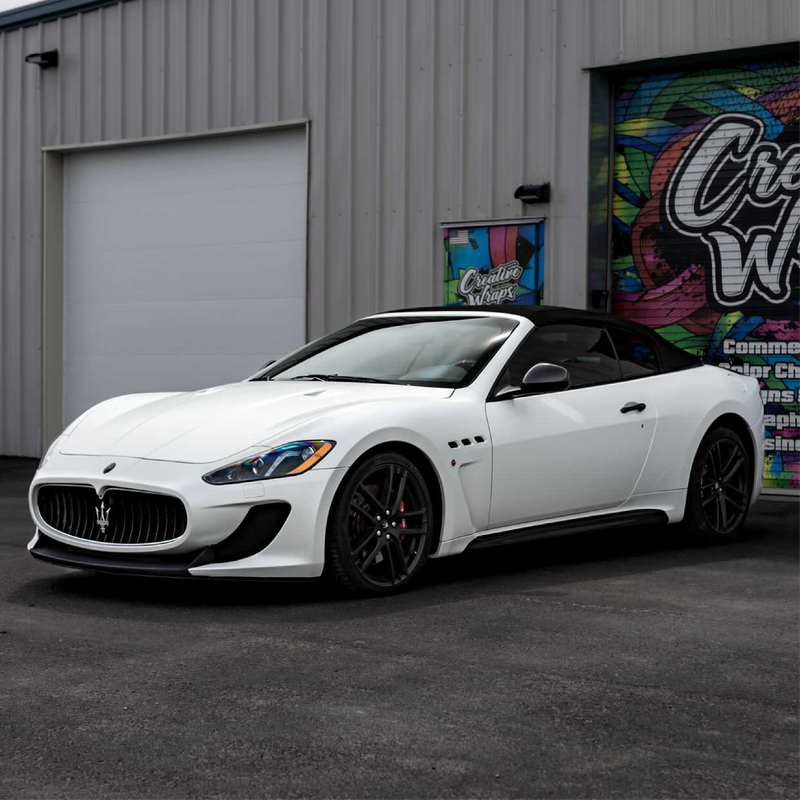 Satin Pearl White Vinyl Car Wrap applied to vehicle, showcasing smooth satin finish with subtle pearlescent shimmer and clean white tone