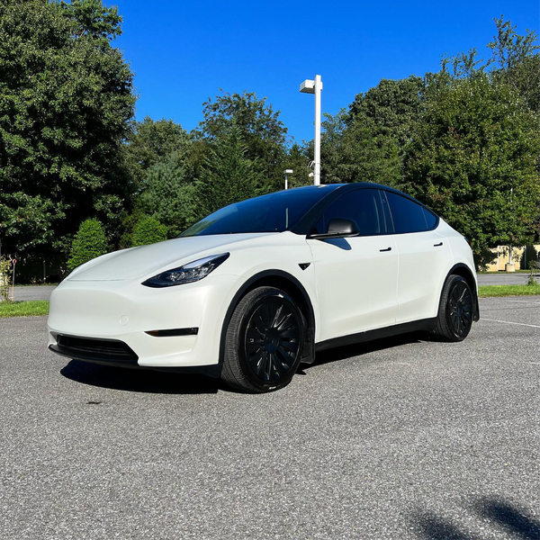 Satin Pearl White Vinyl Car Wrap applied to vehicle, showcasing smooth satin finish with subtle pearlescent shimmer and clean white tone