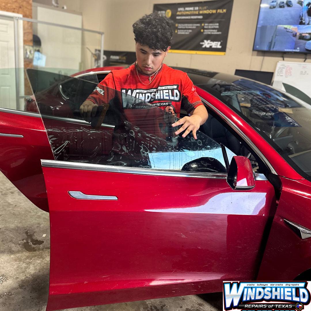 Ceramic IR Pro Series Automotive Window Film roll shown in varying tint levels from 5% to 75%, highlighting smooth finish and available widths from 20 to 60 inches